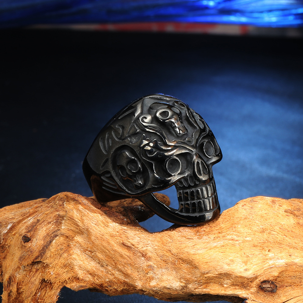 18K Gold Plated, Rhodium Plated Plating Material Rings Classification Punk Skull Titanium Steel 18K Gold Plated Rhodium Plated Halloween Men'S Rings Punk Rings