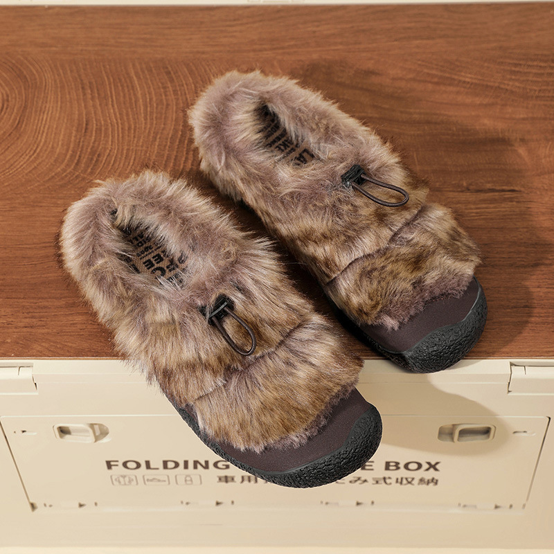 爆款女鞋软底明星同款小羊蹄女棉鞋保暖一脚蹬秋冬新款户外毛毛鞋