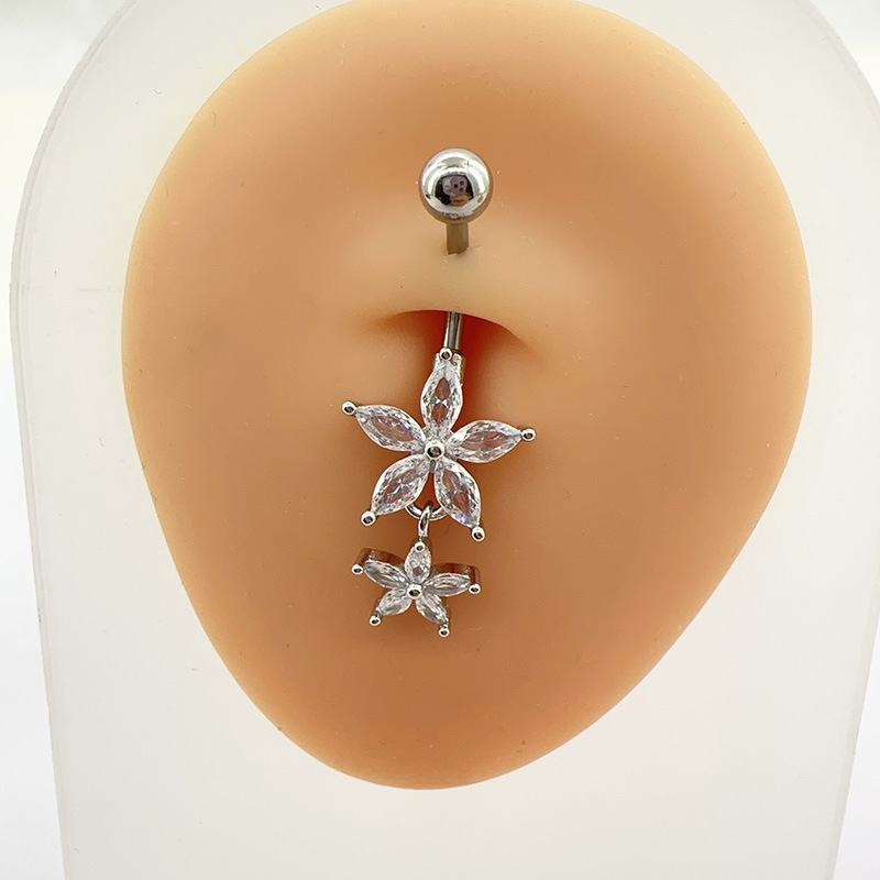 Diamond Zircon Flower Navel Piercing Elegant Belly Button Ring_voghion.com