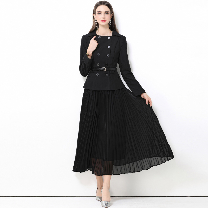 Three-Dimensional Tailoring, Double-Breasted Splicing, Fake Two-Piece Small Lapel, Waist-Cinching, Elegant and Slimming Look Long Dress