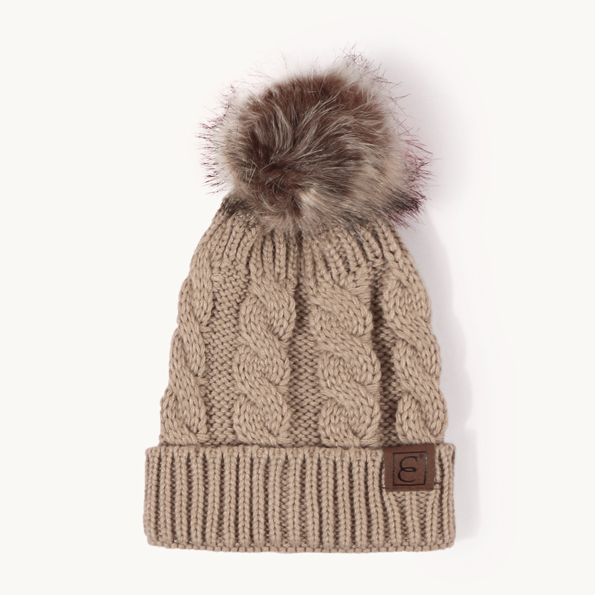 Korean Style Warm Leather Label Fur Ball Knitted Hat Wholesale Nihaojewelry display picture 10