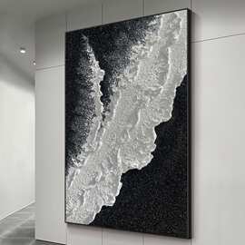 2024新款现代轻奢客厅沙发后装饰画纯手绘厚肌理入户玄关背景挂画