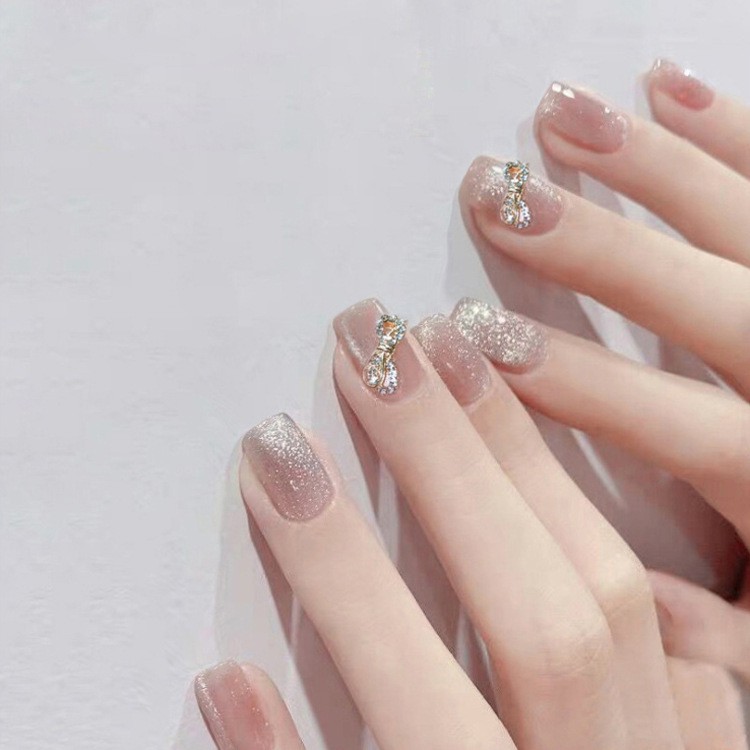 X187 fake nail patch wear nail manicure finished nail patch Crystal cat eye bow nail piece wear nail
