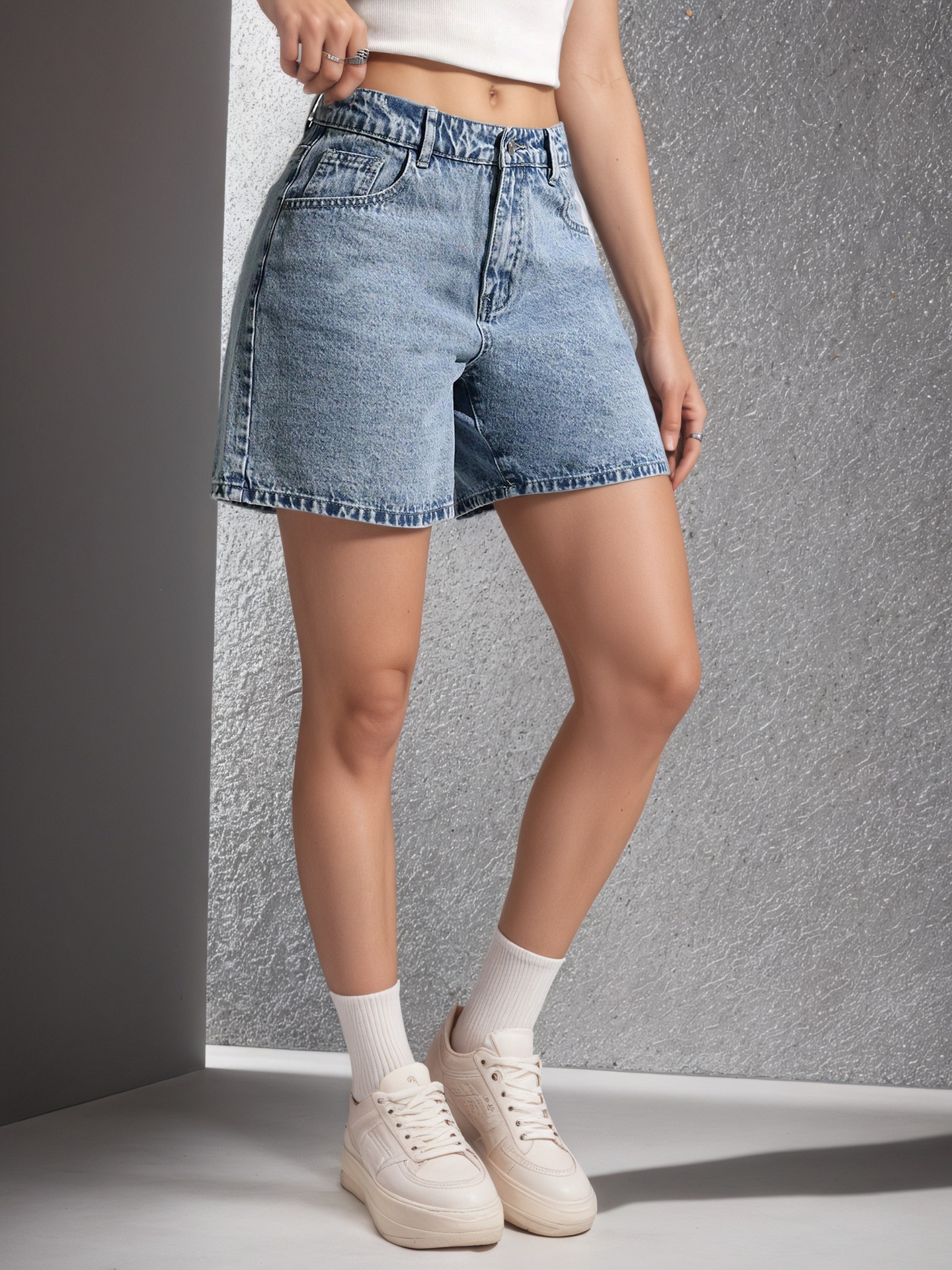 Women's Denim Shorts With Embroidered Back Pockets, Classic Five-Pocket Design Stretch Comfort Summer Casual Shorts_ecoleips.com