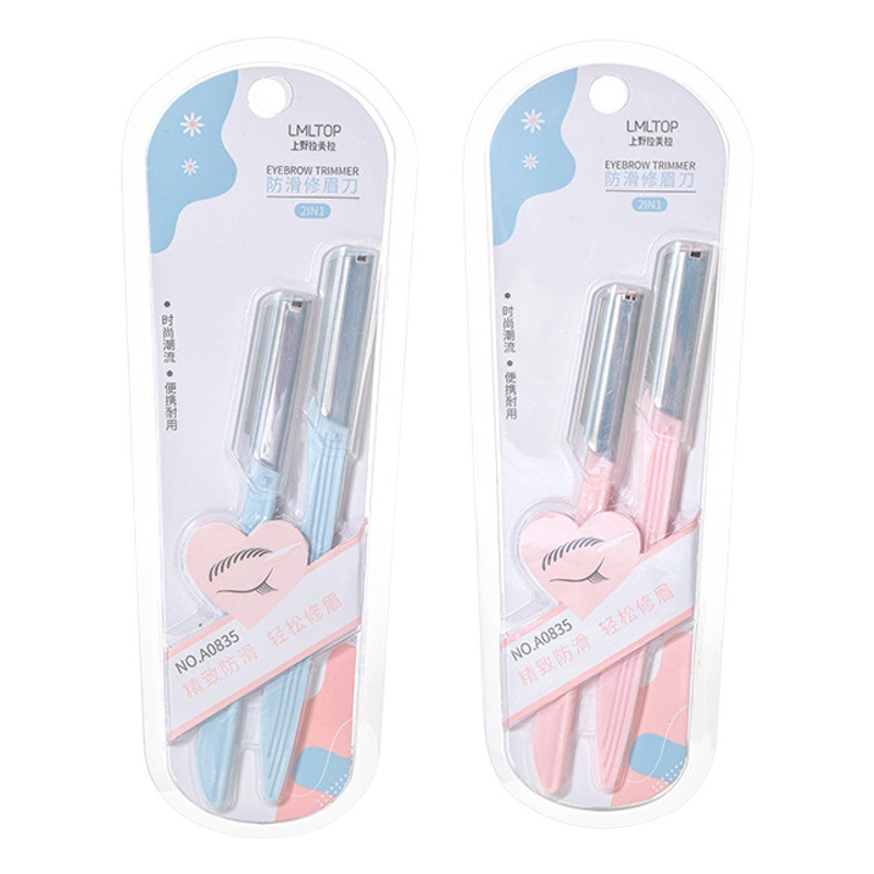 Lmltop Stainless Steel Eyebrow Trimmer 2 Pieces Eyebrow Razor Beauty Salon Sharp Eyebrow Razor A0835 Beauty Tools Oem Customization