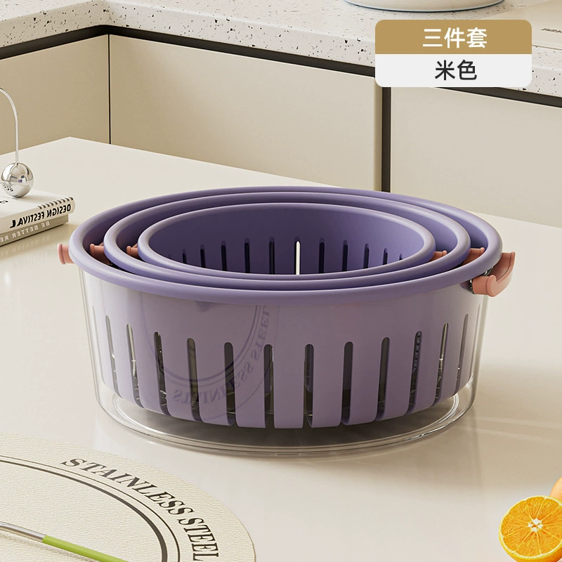 Double-layer thickened kitchen PP drain basket household vegetable sink fruit and vegetable drain fruit basket living room desktop fruit plate