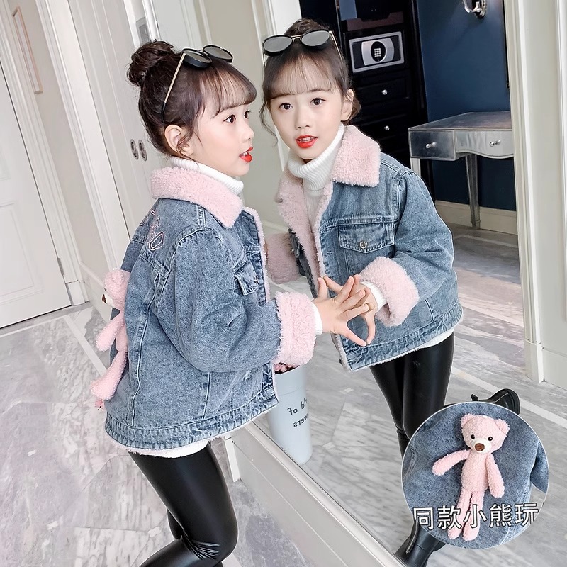 Niñas con chaqueta de vaqueros de vello otoño y invierno 2024 nueva chaqueta de algodón de invierno para niños engrosados chaqueta de algodón de invierno bebé