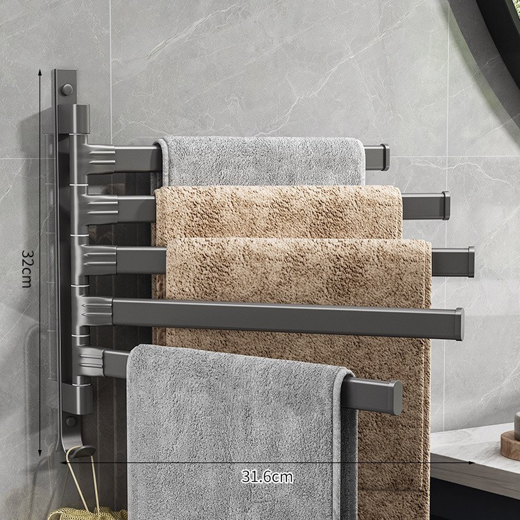 Toallero de baño sin perforaciones giratorio multi-varilla espacio Barra de toalla de aluminio baño estante dormitorio rack secado