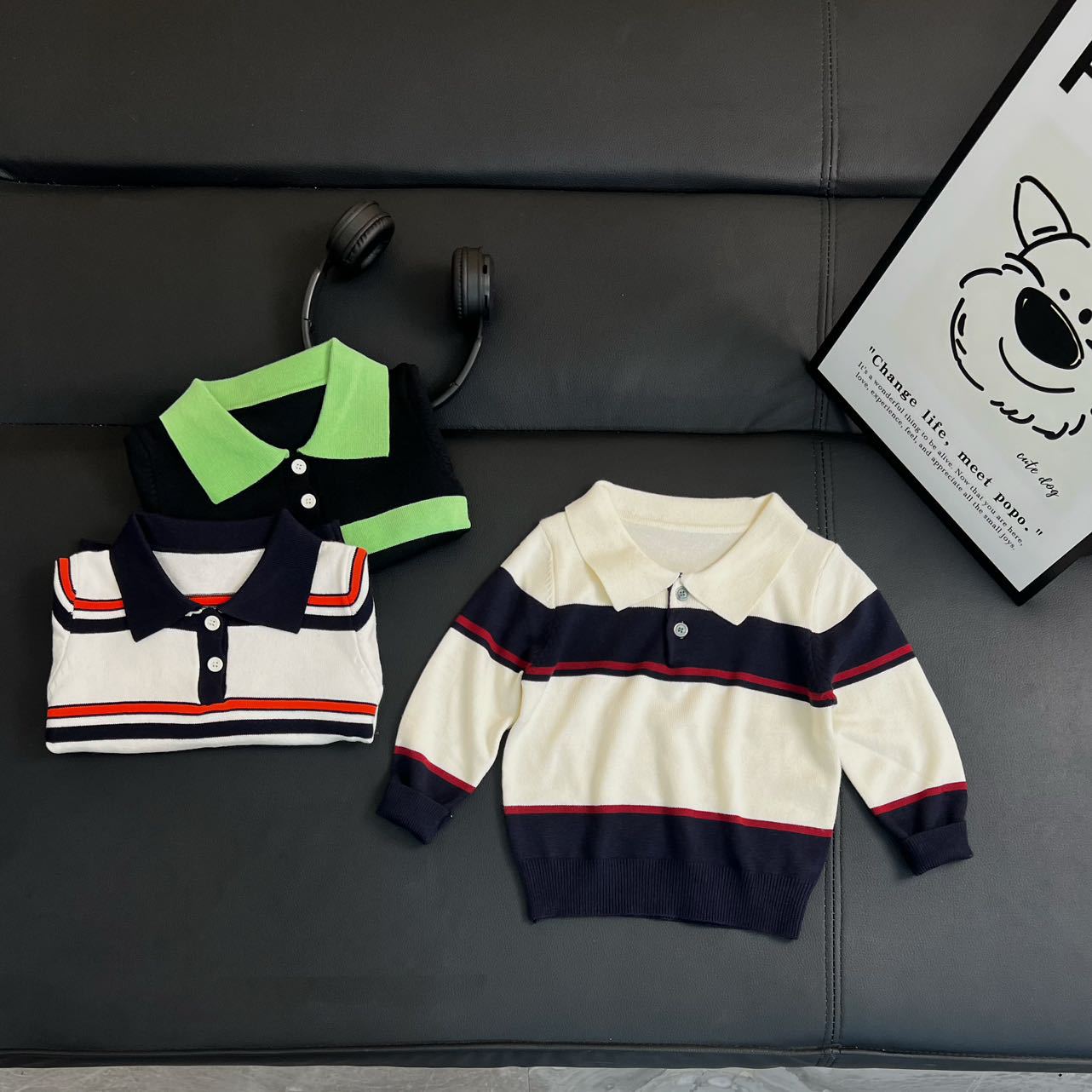 儿童秋冬季打底衫毛衣针织条纹弹力男女童POLO上衣百搭潮流童装