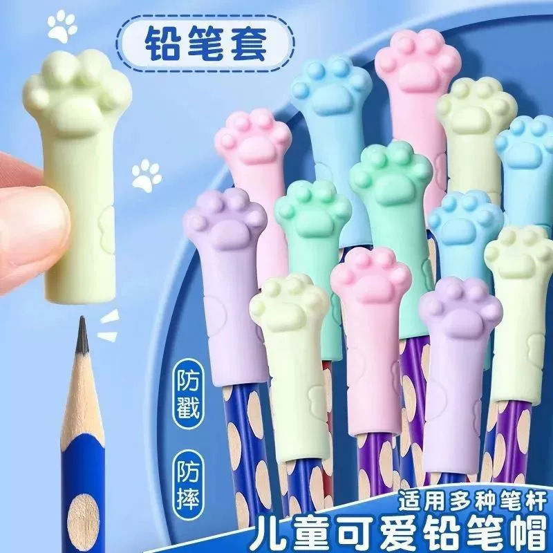 Cartoon Pencil Cover Cap Extender for Primary School Students Cute Cat Claw Creative Pencil Cap Hole Pencil Protective Cover