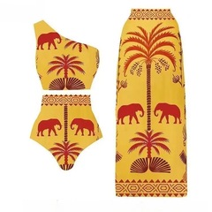 套裝比基尼連體泳衣裹裙復古沙灘裙露背泳裝亞馬遜bikini速賣通