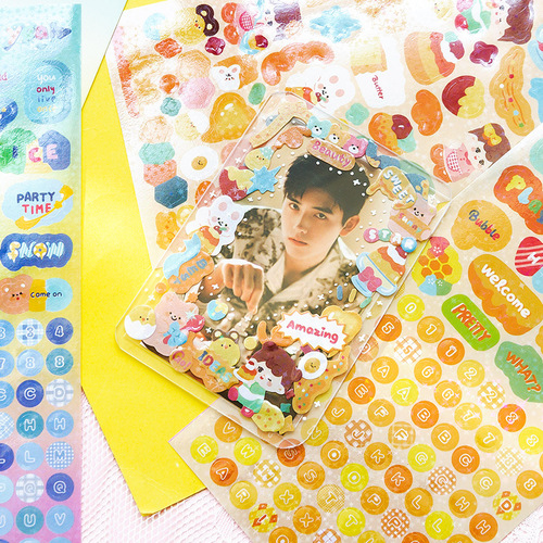 Message: Little Boo Dot Laser Goo Card Stickers, Cute Girl Text Dots DIY Hand Account Goo Plate Stickers 2 Pieces, 6 Styles