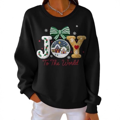 2025 Cross-Border Amazon Winter Women's New Joy Bow Heart Snow Letter Print Women's Sweatshirt