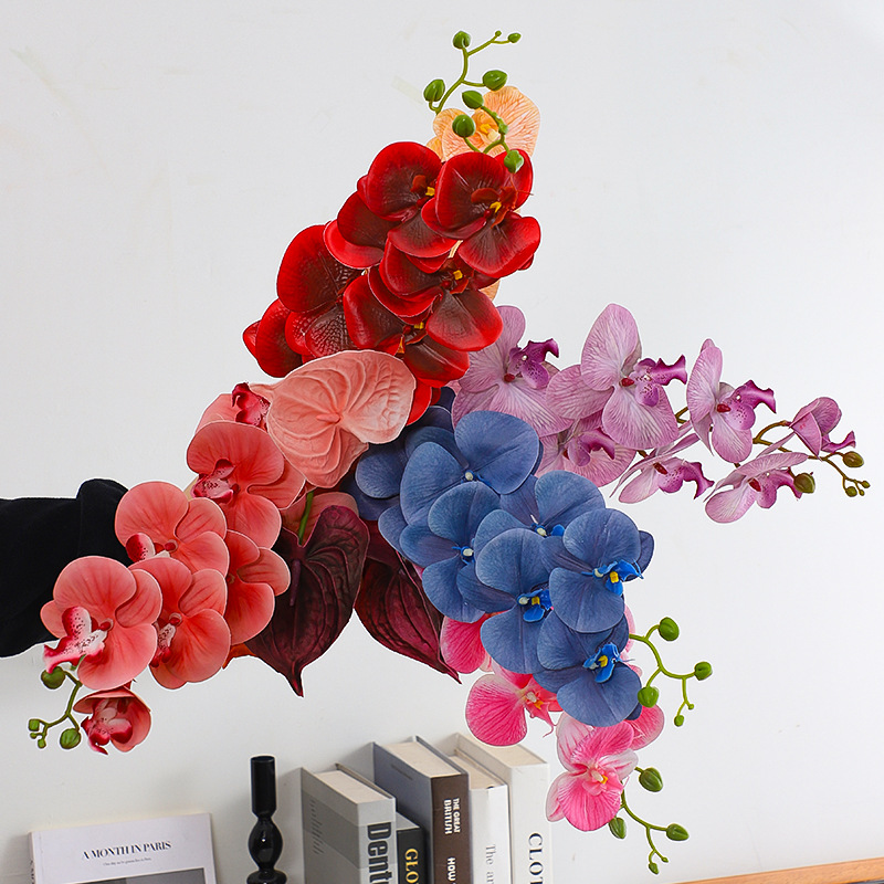 Siete colores cordier flores de Año Nuevo barril de bendición material de combinación impresión 3D mariposa orquídea de palma roja accesorios de flores de Año Nuevo material de arte floral