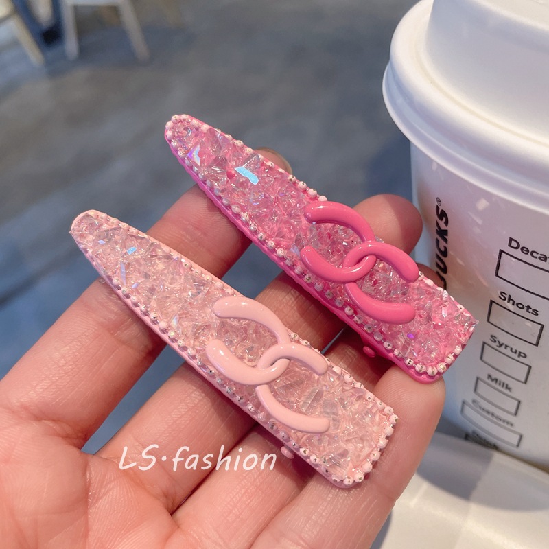 light luxury crystal letter duckbill clip advanced sense bang clip pink elegant hair clip small hairpin girls‘ hair accessories