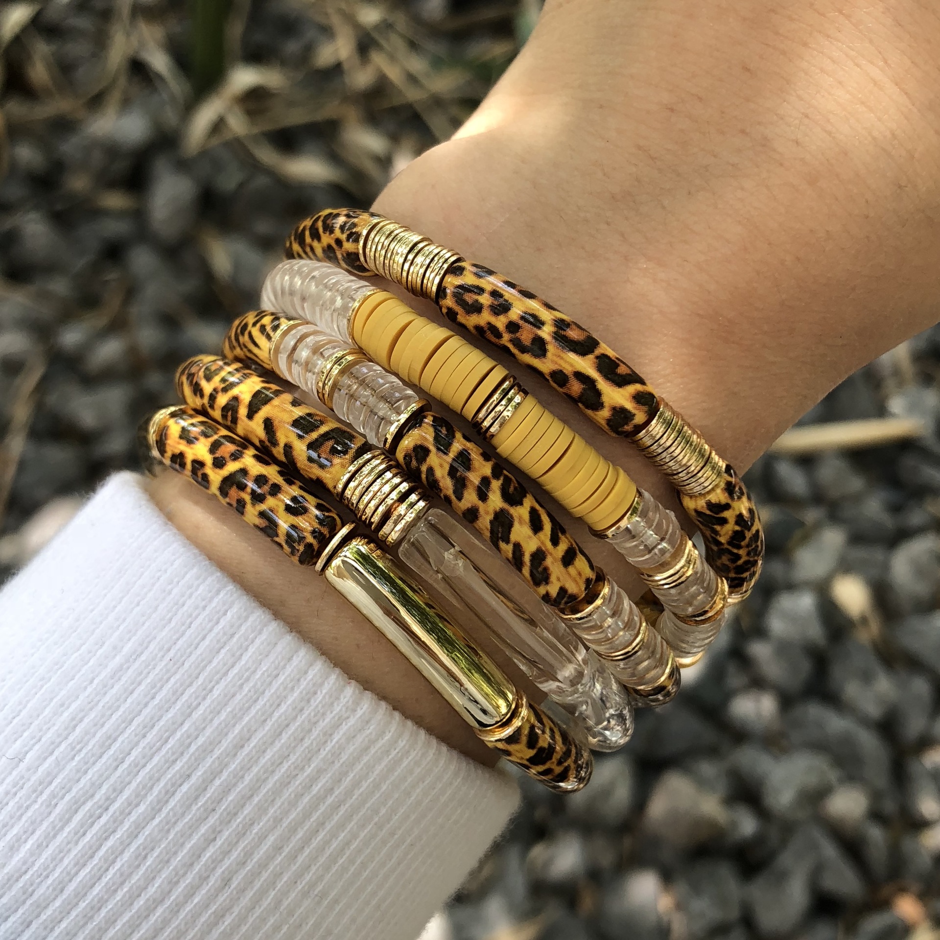 10g Weight Acrylic Pendant Material Bracelets Classification Retro Leopard Arylic Iron Handmade Chain Beaded Bracelets Wholesale