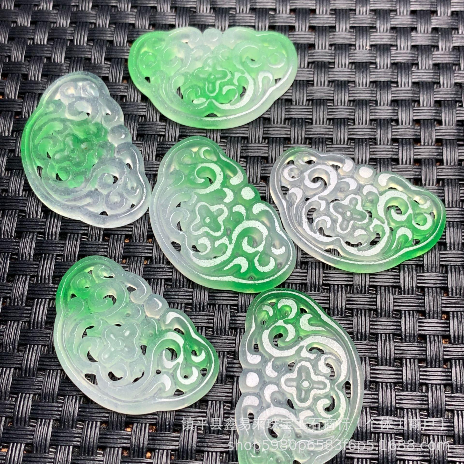 冰飘绿镂空元宝飘花耳坠diy玉石饰品吊坠耳坠挂件批发
