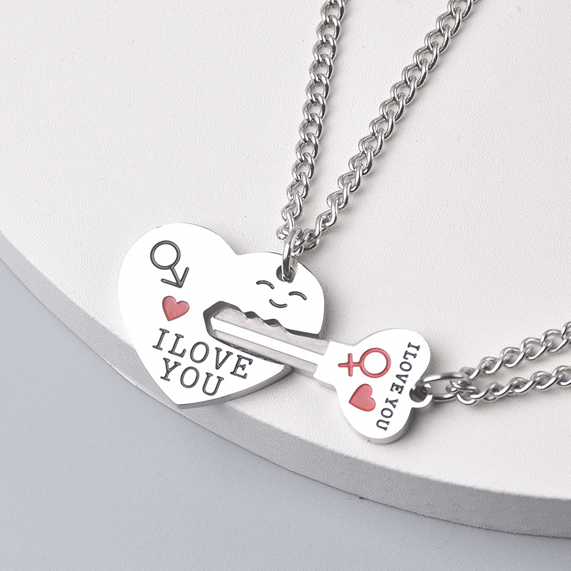 Titanium Steel Material Titanium Steel IG Style Simple Style Letter Heart Shape Key Pendant Necklace