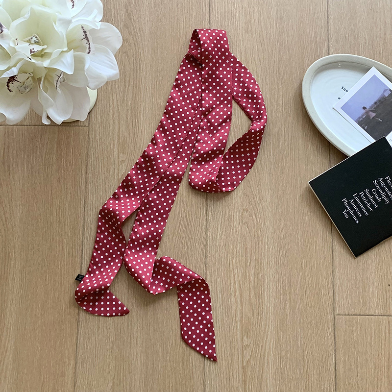 Pañuelo, bufanda de seda, tira larga, estilo de primavera y verano de alta calidad, lunares de moda, esquinas afiladas, bolsa de toalla de seda para mujer, cinturón multiusos