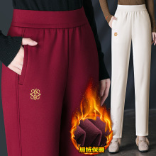女士休闲裤哈伦2025秋冬松紧腰百搭宽松加绒加厚中老年妈妈长裤子