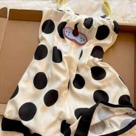 可爱设计感简约波点睡衣女春秋季2025新款休闲连体衣家居服可外穿