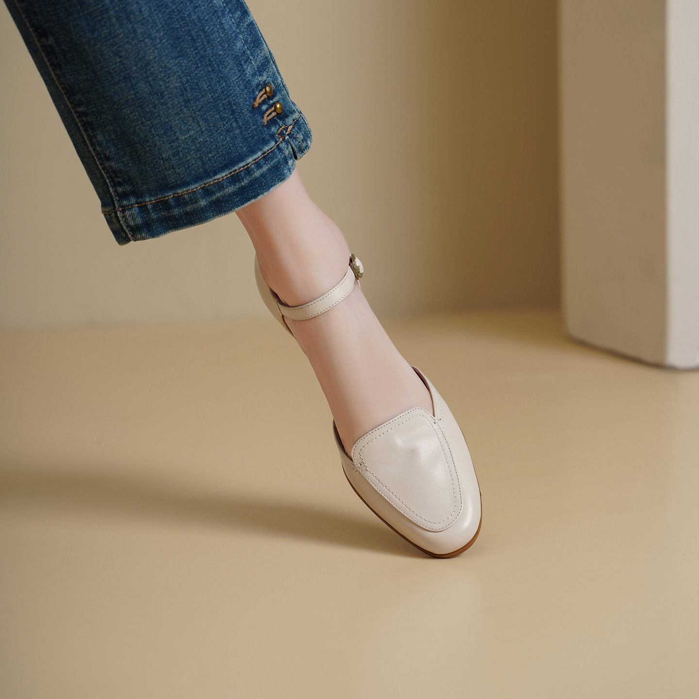Giày sandal cao gót nữ quai ngang mũi vuông gót 5 cm kiểu Mary Jane — đen