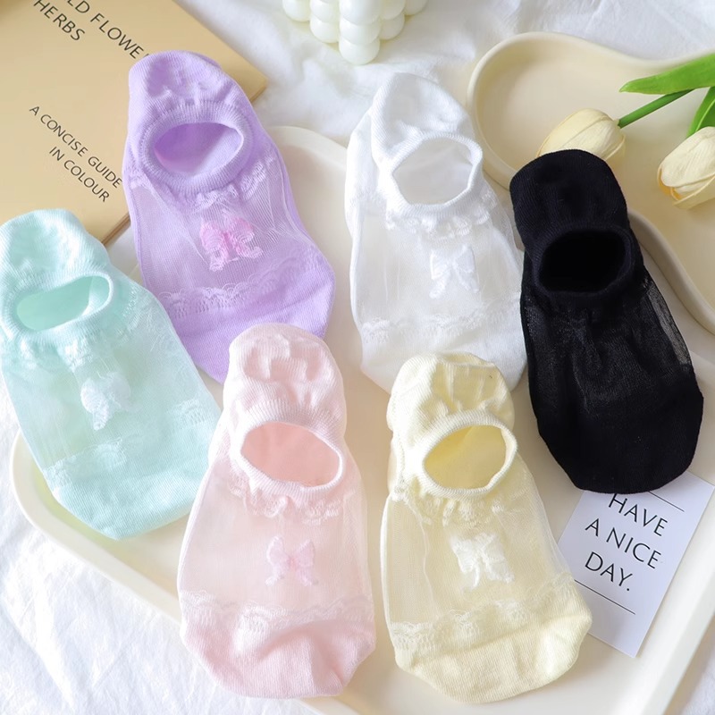 Super Fairy Lace Bow Ice Silk Invisible Socks Explosive Summer Thin Shallow Mouth Boat Socks Breathable Color Invisible Boat Socks