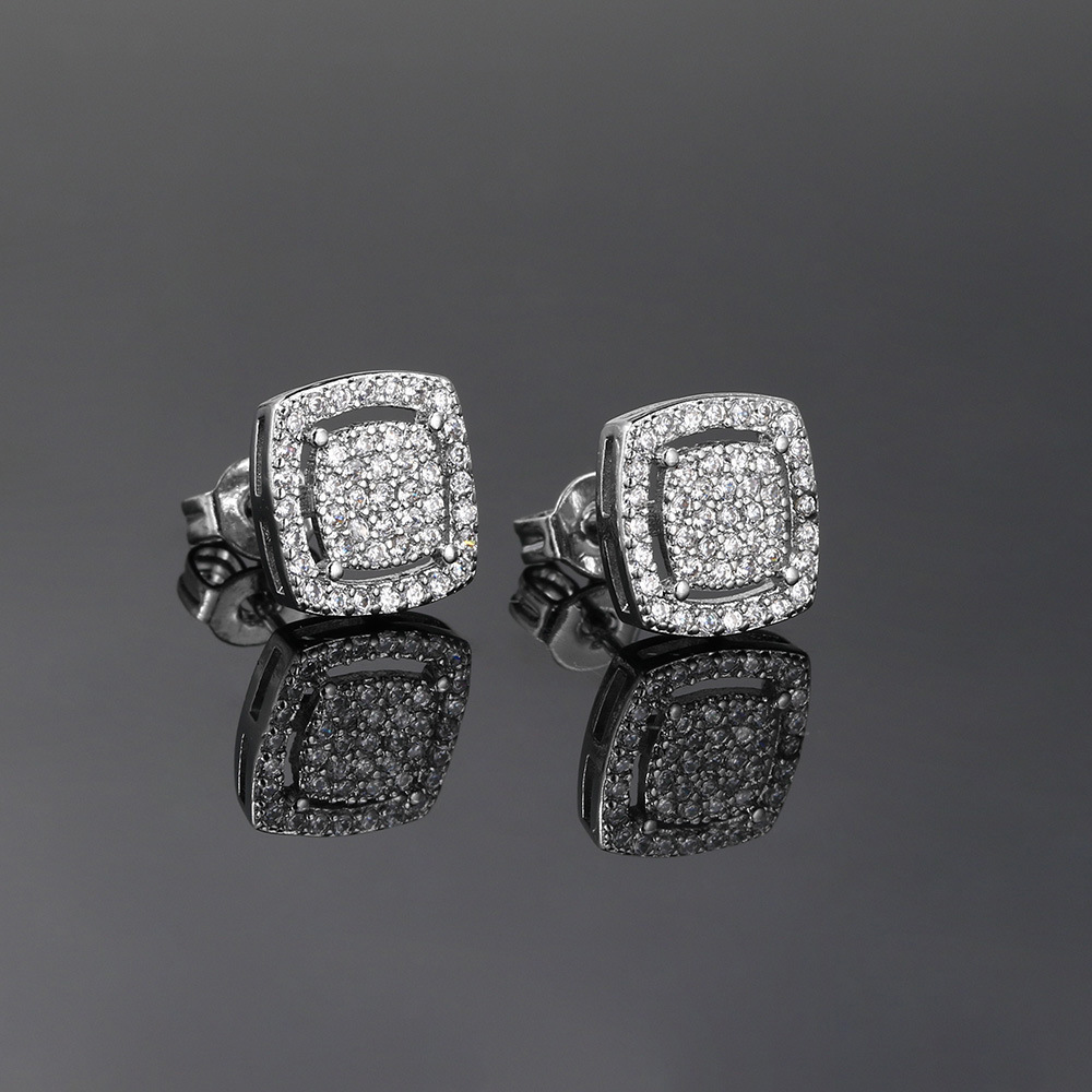 1 Pair Hip-hop Retro Geometric Square Plating Inlay Copper Zircon Ear Studs display picture 3
