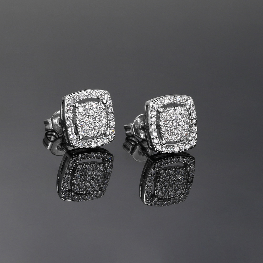 Copper Material Geometric, Square Pattern 1 Pair Hip-hop Retro Geometric Square Plating Inlay Copper Zircon Ear Studs