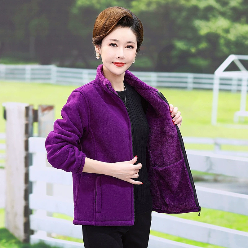 Пальто из Полярного флиса для среднего и пожилого возраста, женское осенне-зимнее пальто, новый стиль, Женский двусторонний флисовый Топ, свободная одежда больших размеров на флисовой подкладке
