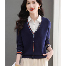 潮9983衬衫领假两件毛衣女新款轻熟风设计感小众针织衫打底上衣