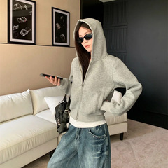 山东即墨卫衣短款外套女秋季2025新宽松双拉链上衣小个子韩系穿搭