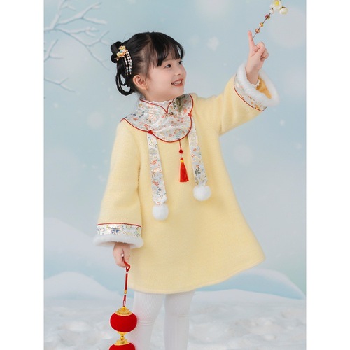 Hanfu girls winter cheongsam Tang suit  for baby Chinese dress Chinese style new year festive baby clothes for kids