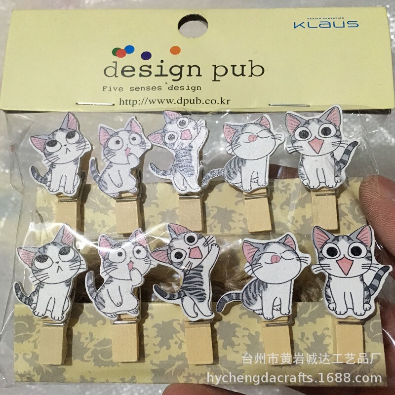 Cartoon Black and White Cat Flower Shop Card Holder Kindergarten Dormitory Home Photo Frame Decoration Hanging Photo Wall Small Wooden Clip
