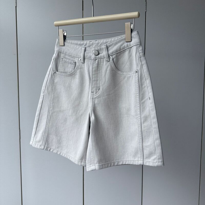 Rare Cropped Pants in Lime White! Cotton+Lyocell High-Waisted, Three-Dimensional Cut, Loose-Fitting, Slimming Denim Shorts for Women