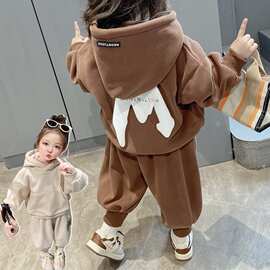2023秋冬新款女童洋气加绒加厚卫衣爆款套装女宝宝冬装时髦两件套