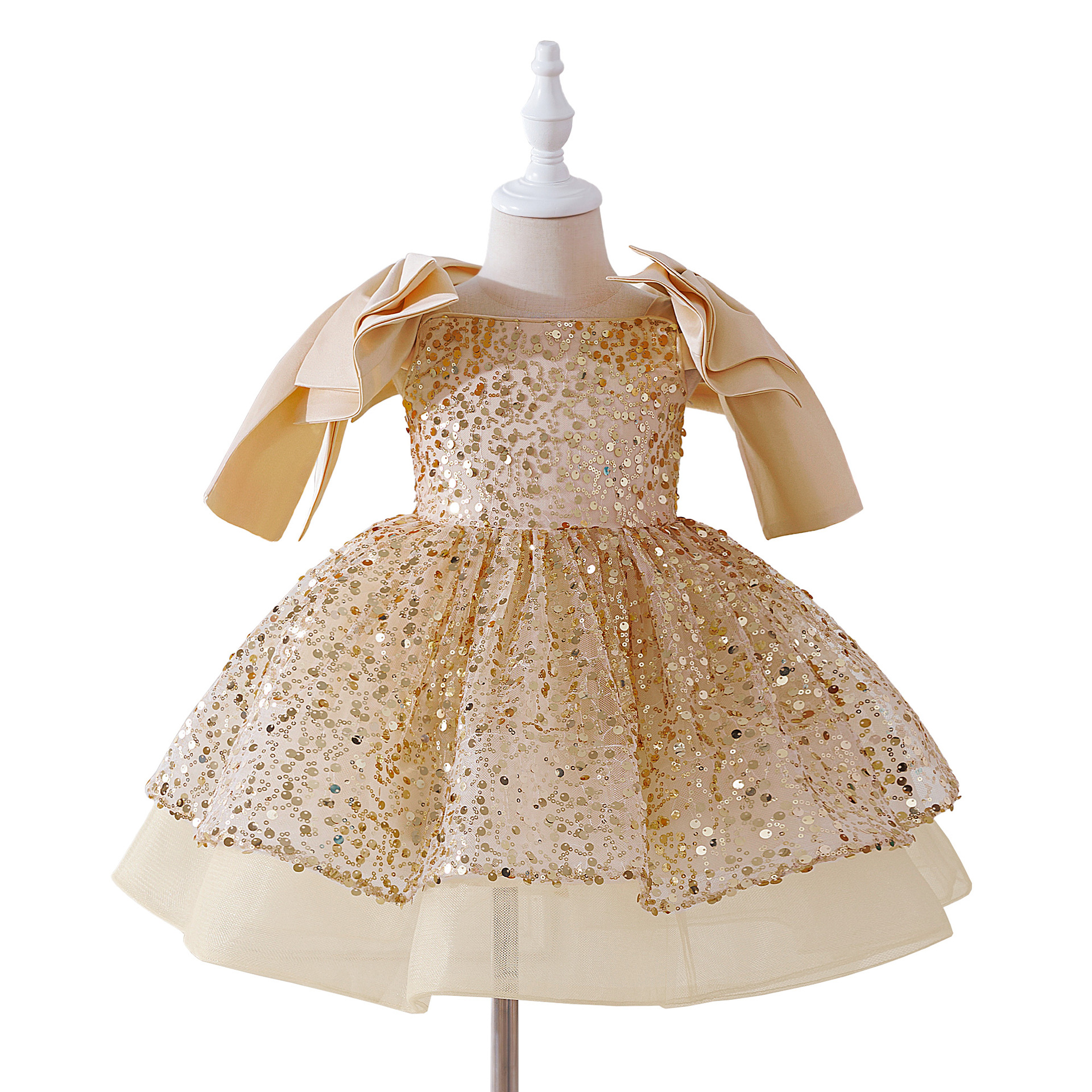 2026 vestido de niñas vestido de malla vestido de princesa gran arco vestido vestido de desfile vestido de niños spot transfronterizo