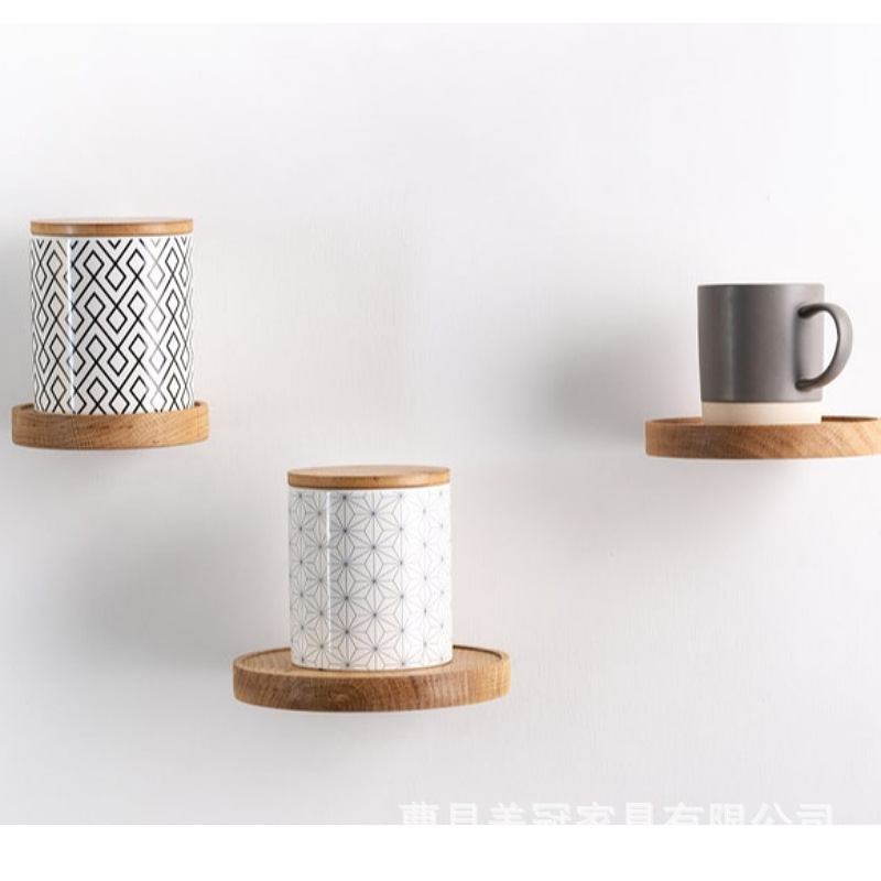 Estante de pared transfronterizo sala de estar partición de pared de madera estante de pared redonda estantería de pared TV decoración de la pared