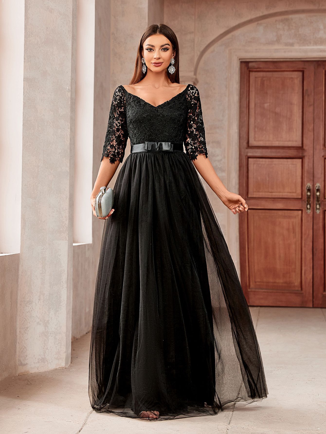 Nuevo comercio exterior europeo y americano vestido de boda Amazon sexy encaje malla vestido de manga media oferta internacional exclusiva image 3