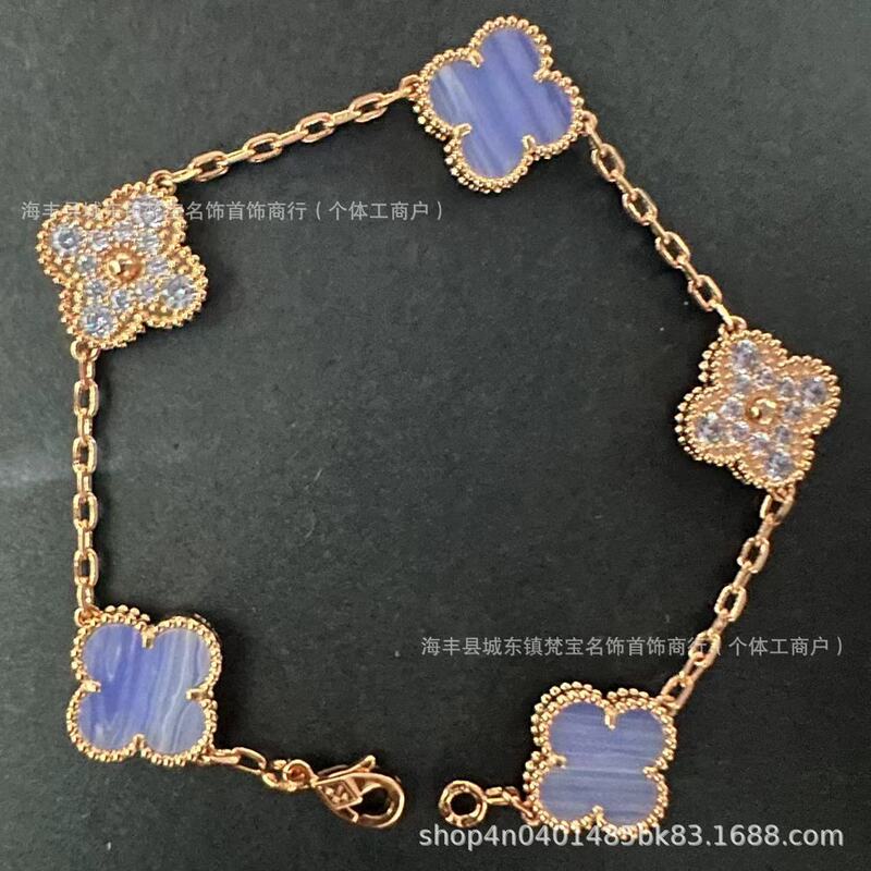 四叶草五花手链女18k高版本v金双面幸运草白贝母花朵不掉色手饰品|undefined