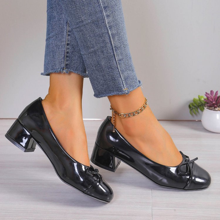Cross-Border Foreign Trade Retro Round-Toe High-Heeled Ballet Shoes Commuting Shallow Mouth Bow Small Shoes Temperament Mary Jane Shoes