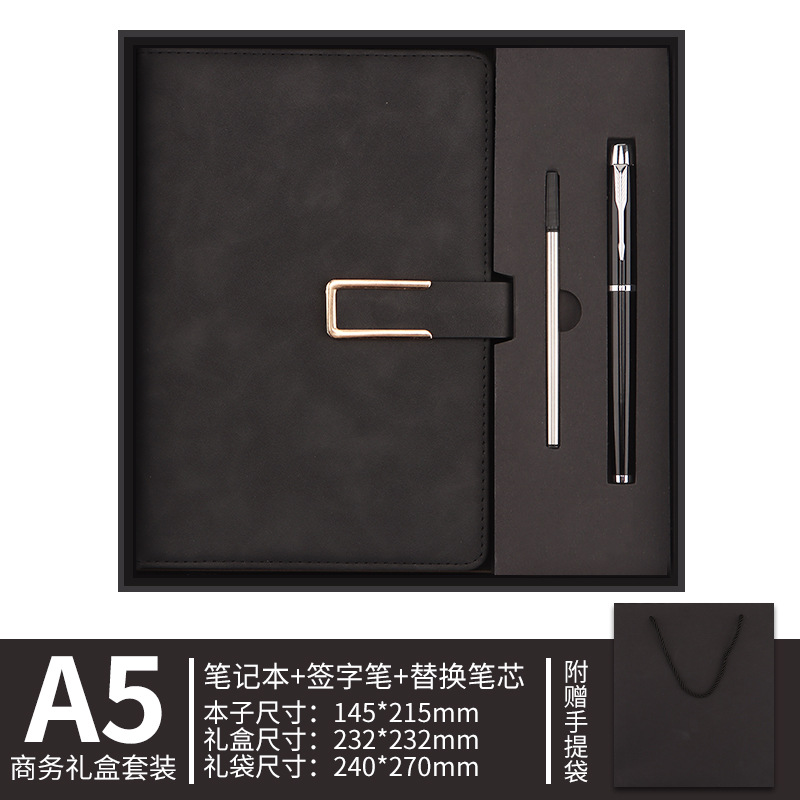 Cuaderno de notas personalizado logotipo caja de regalo set de negocios de alto nivel A5u tipo hebilla cuaderno de notas de reunión de trabajo cuaderno
