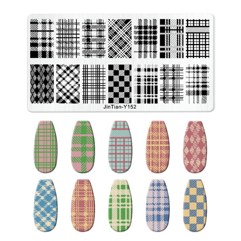 跨境美甲印花板格纹豹纹牛仔纹Nailplate不锈钢指甲复古模板转印|undefined
