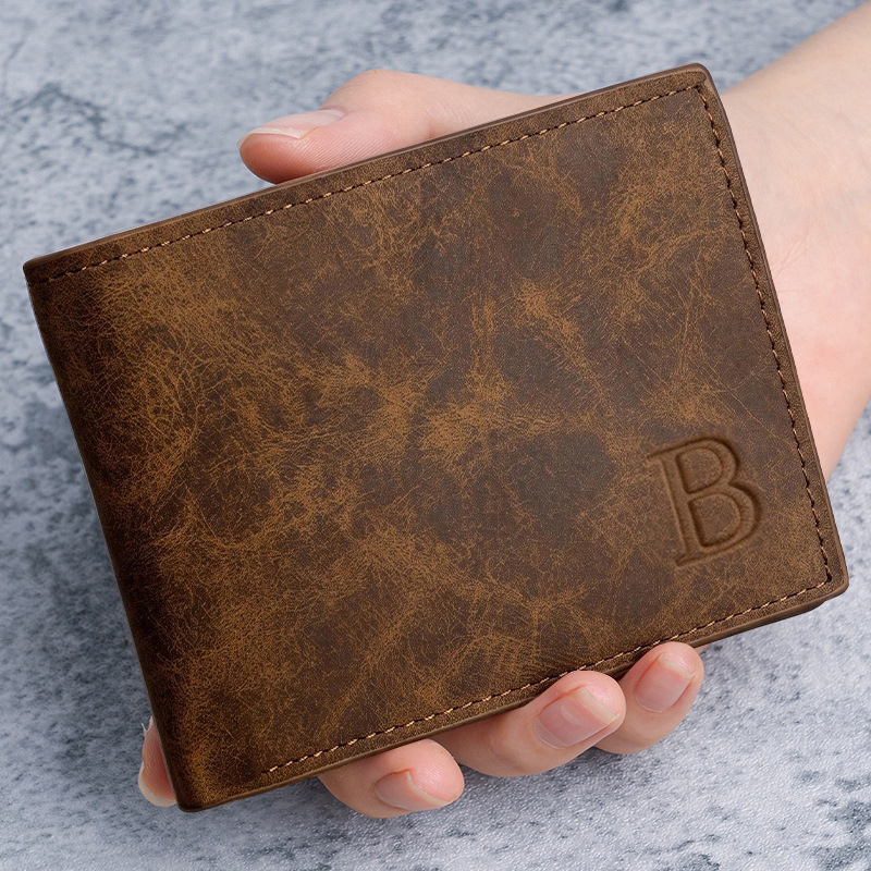 New cross-border vintage men's short wallet with a matte finish, horizontal style 80% off ultra-thin coin purse men's wallet