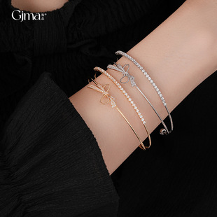 Light Luxury Zircon Bow Double-layer Opening Bracelet Niche Design Sense Bracelet Fashion Commuter All-match Bracelet Wholesale