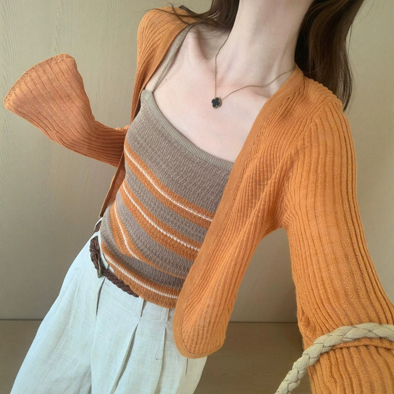 2026 New Fashion Versatile Slim-Fit Stylish Knit Cardigan for Women, Long-Sleeve Regular Style, Women's Commuter Style, Striped 2026 New Fashion Versatile Slim-Fit Stylish Knit Cardigan for Women, Long-Sleeve Regular Style, Women's Commuter Style, Striped