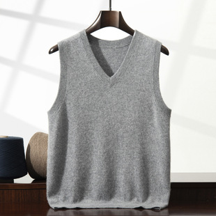 Soft Waxy Cashmere Vest Men's Business Casual Sleeveless Sweater Loose Vest New Stacked Waistcoat