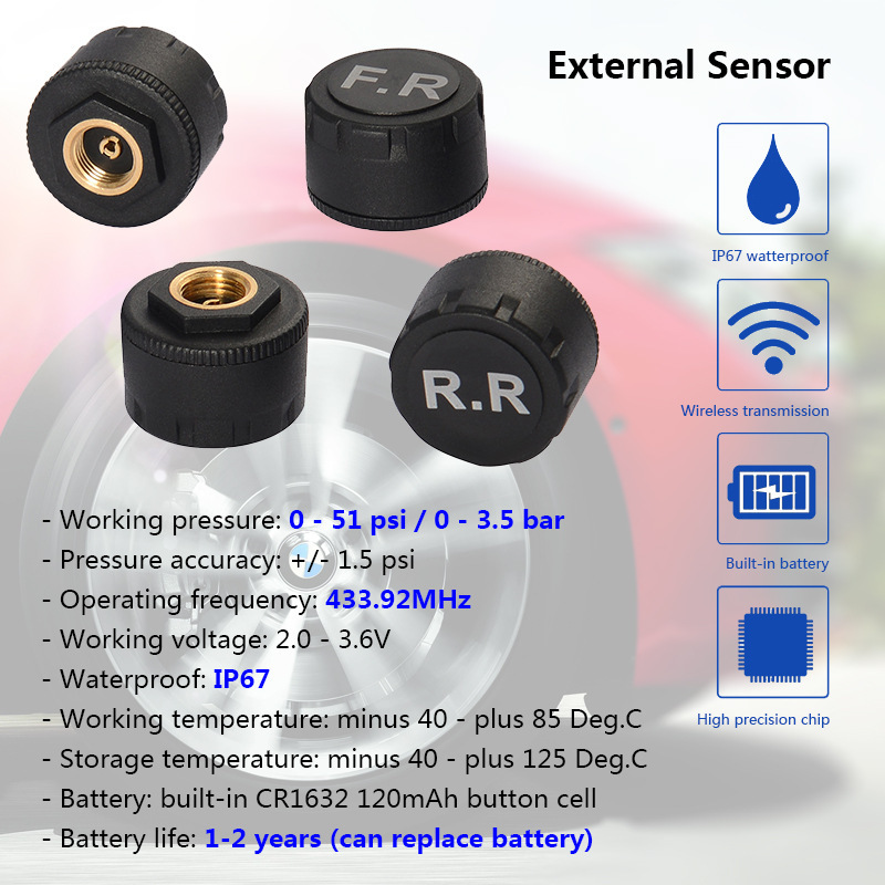 Cross-Border Android Navigation Car USB Tire Pressure Monitoring System Tpms Internal and External Wheel Temperature Detection