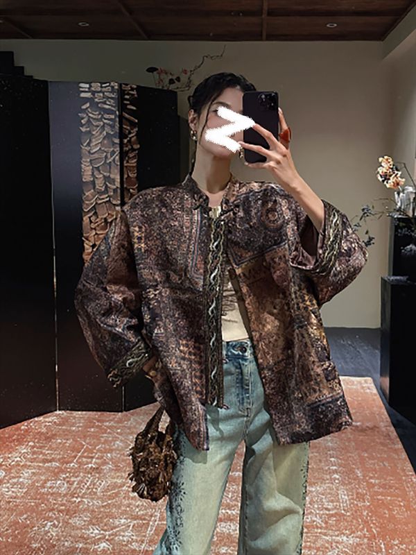 新中式国风缎面提花印花外套秋季高端新款气质刺绣棉服女装 N9071|undefined