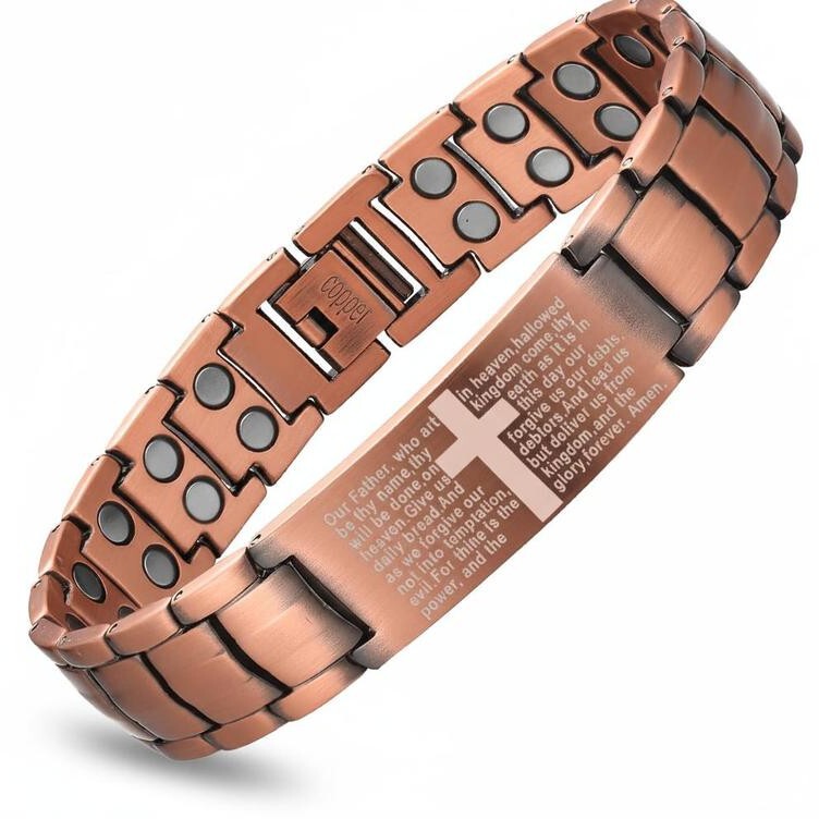 European and American Cross-Border Vintage Red Copper Cross Double-Row Magnetic Bracelet for Men, Wide Version Health Magnetic Bracelet European and American Cross-Border Vintage Red Copper Cross Double-Row Magnetic Bracelet for Men, Wide Version Health Magnetic Bracelet